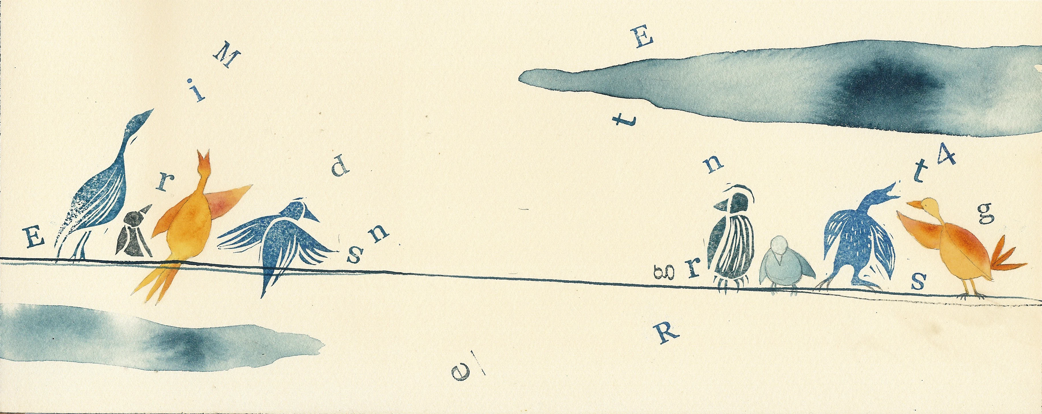 Madarak ülnek egy dróton és betűket csicseregnek.